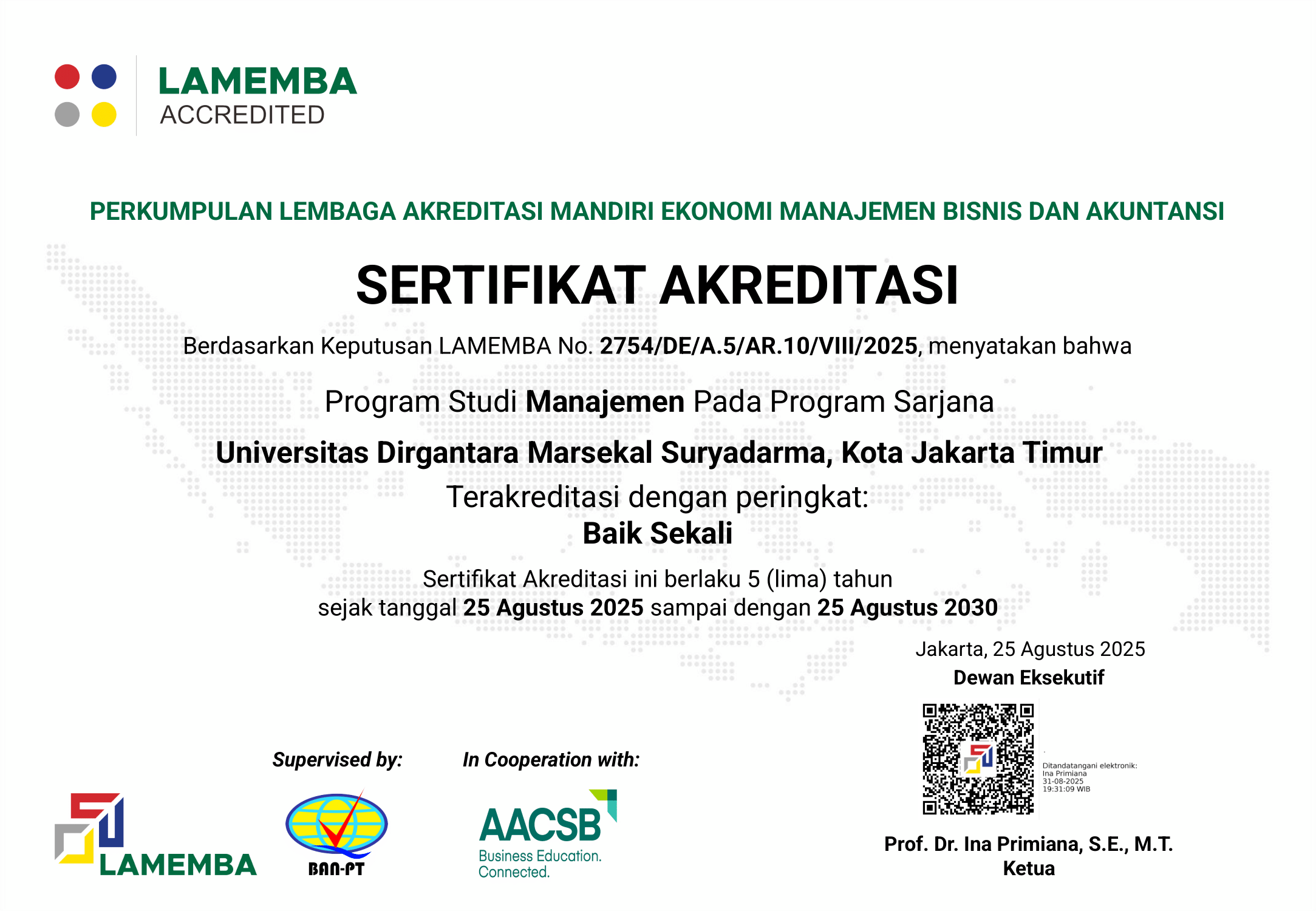2754 Sertifikat Akreditasi Universitas Dirgantara Marsekal Suryadarma Sarjana Manajemen-1